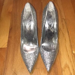 Guess Silver Glitter Heels, Perfect Condition